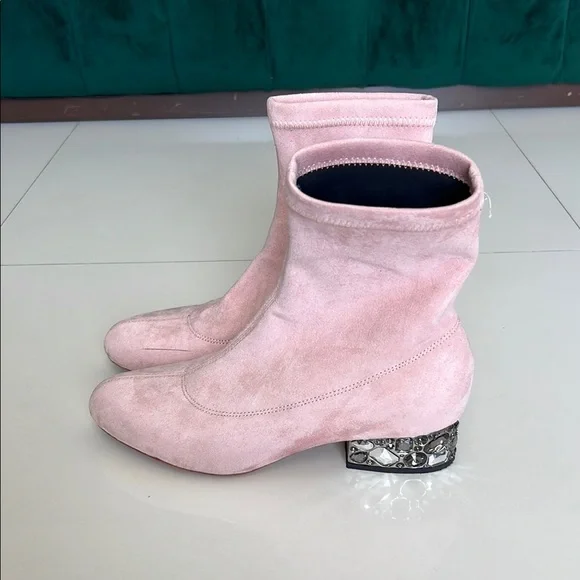 Elegant Pink Ankle Boots with Silver Heel